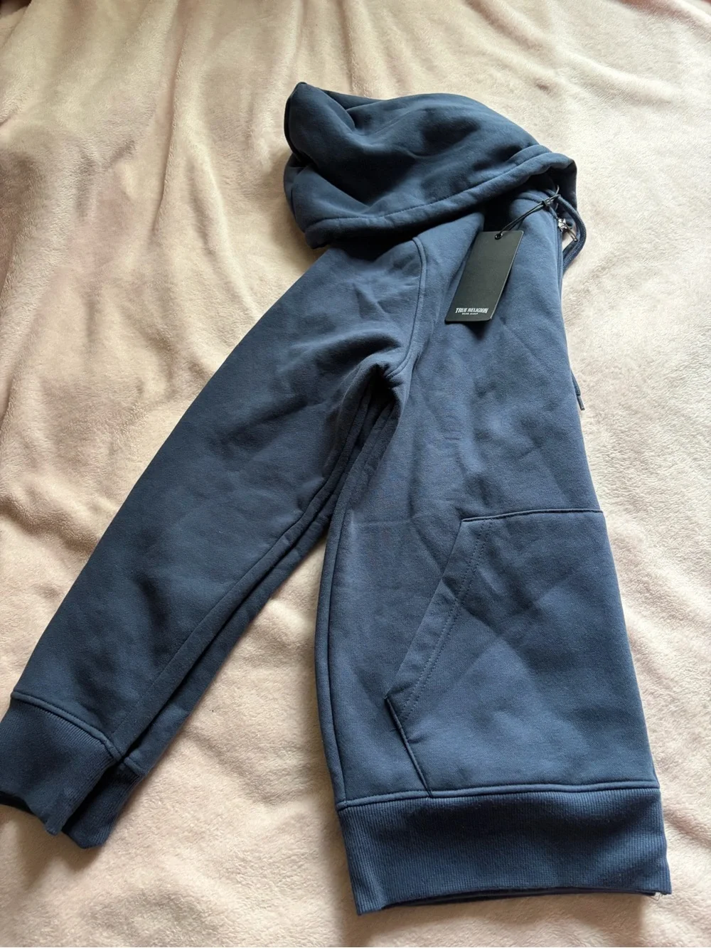 True Religion Navy Full-Zip Hoodie with Yellow Horseshoe Accent